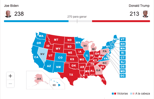 Proyecciones de los resultados de las elecciones presidenciales en Estados Unidos. Foto: Especial