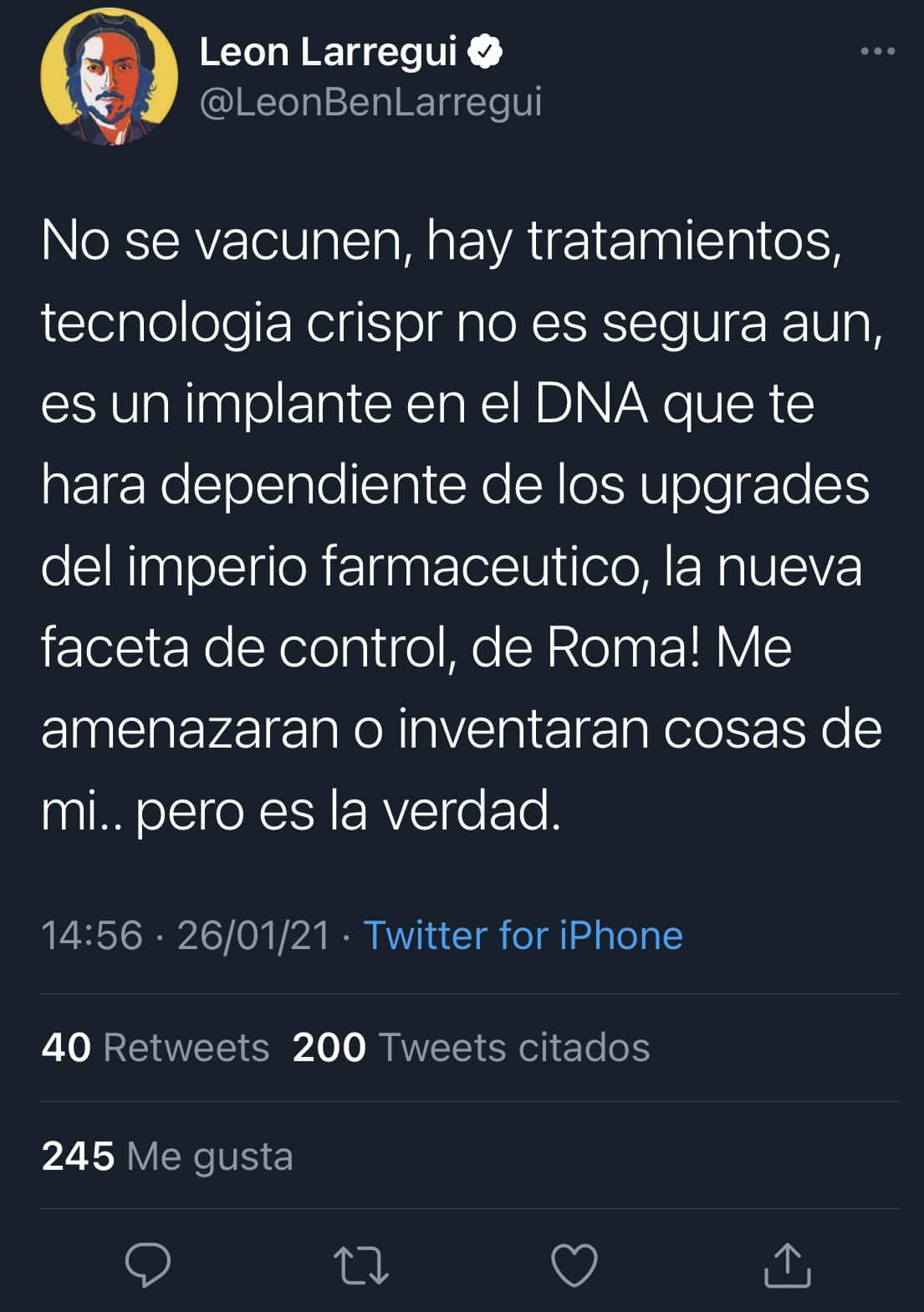 León Larregui publicó en Twitter información falsa sobre las vacunas contra COVID-19. Foto: Especial