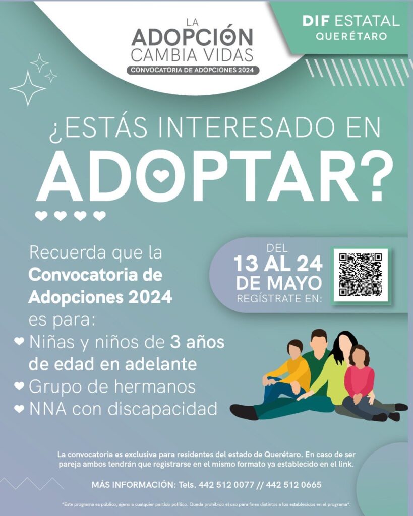 El DIF Estatal Querétaro lanzó la Convocatoria de Adopciones 2024. Foto: Especial