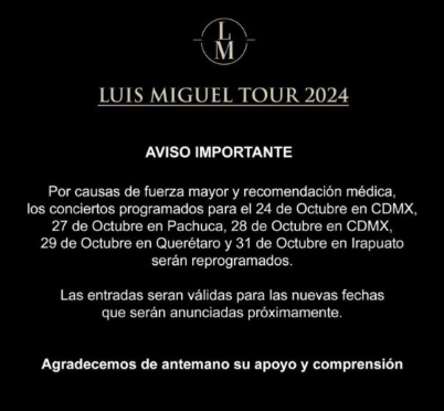 Luis Miguel informó la reprogramación de varios de sus conciertos en México. Foto: Especial