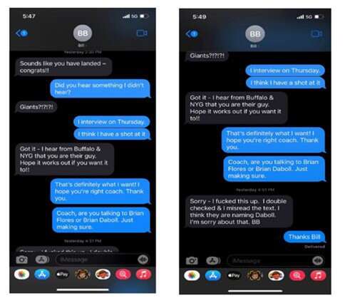 La conversación entre Belichick y Flores tuvo lugar tres días antes que los Giants entrevistaran al exentrenador en jefe de Miami