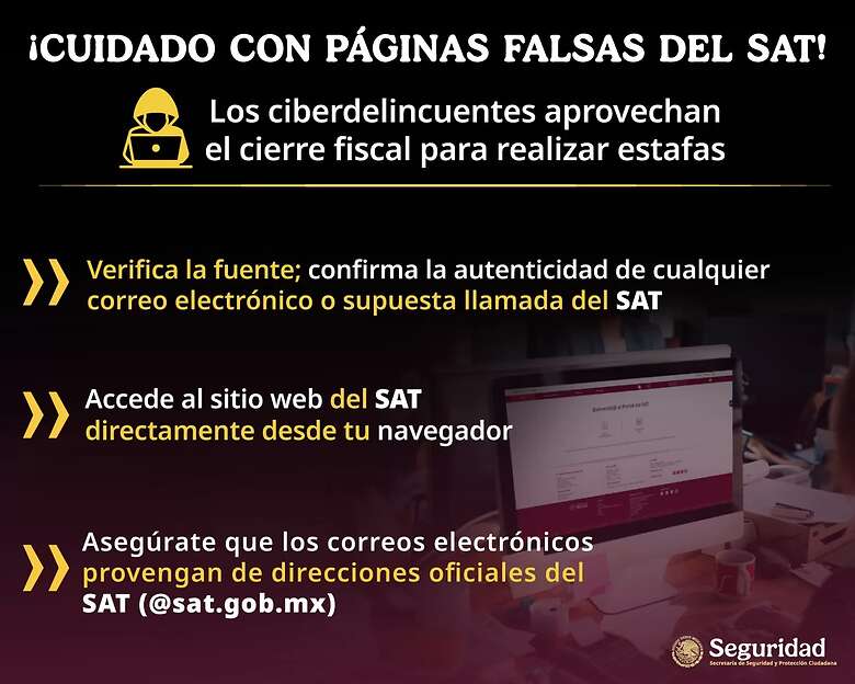 SSPC emite recomendaciones para evitar estafas con correos y páginas falsas del SAT. Foto: Especial