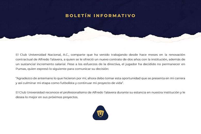 La directiva intentó renovar a Talavera durante varios meses, sin embargo, el portero de 39 años de edad rechazó la oferta