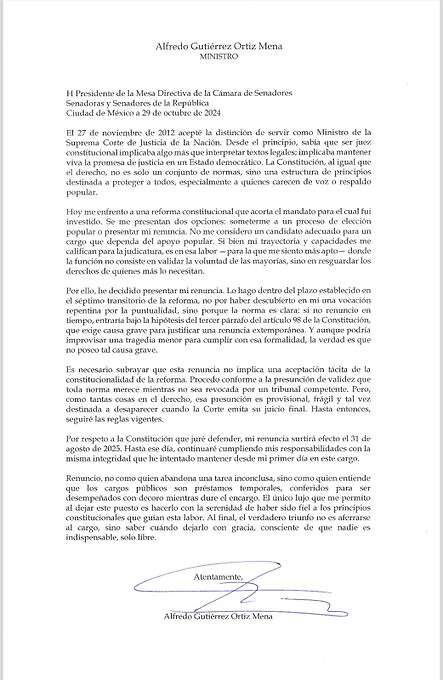 Ministro Gutiérrez Ortiz Mena renuncia ante reforma constitucional