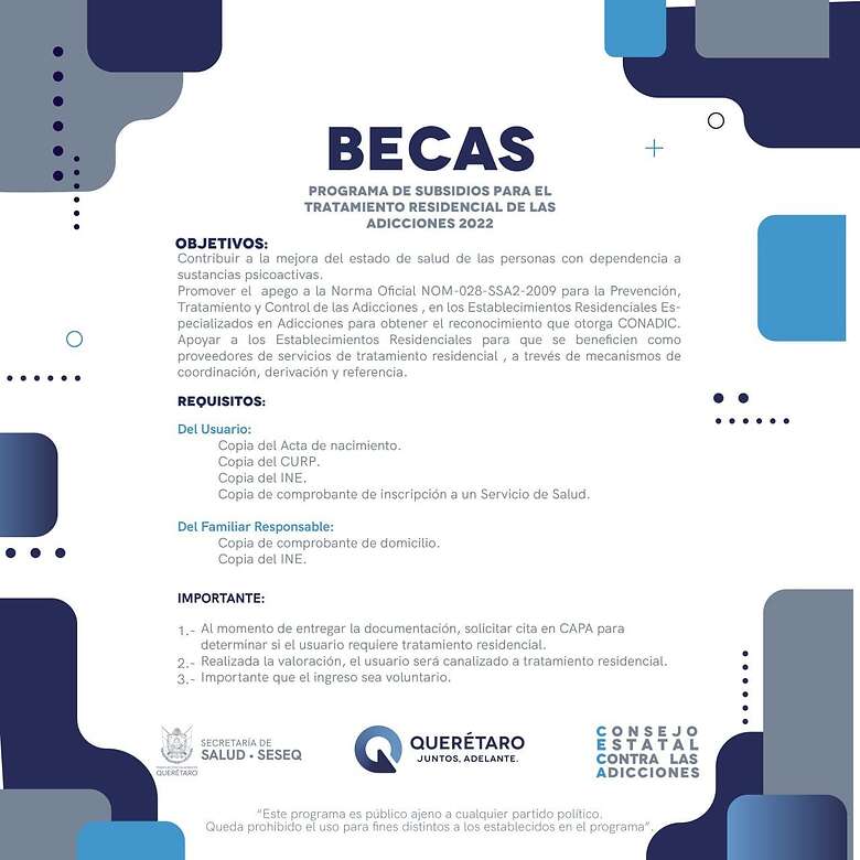La Secretaría de Salud (SESA) del estado lanzó el programa de Subsidios para el Tratamiento Residencial de las Adicciones 2022