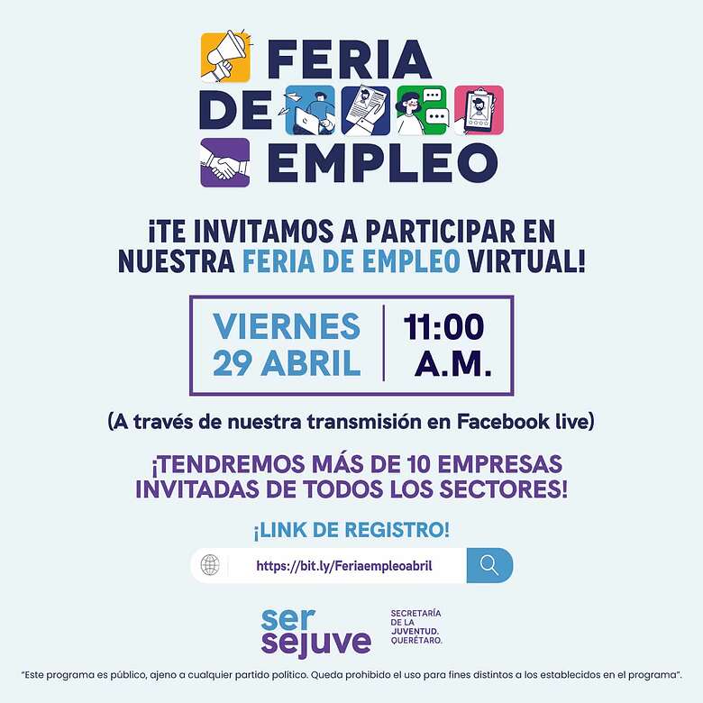 La Secretaría de la Juventud llevará a cabo Feria de Empleo Virtual, el viernes 29 de abril a partir de las 11:00 horas