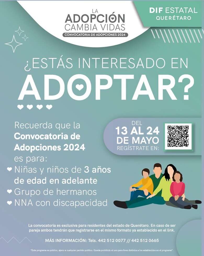 El DIF Estatal Querétaro lanzó la Convocatoria de Adopciones 2024. Foto: Especial