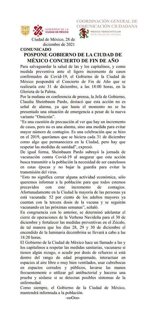 Fue pospuesto del concierto de Año Nuevo 2022 en la Ciudad de México. Foto: Especial