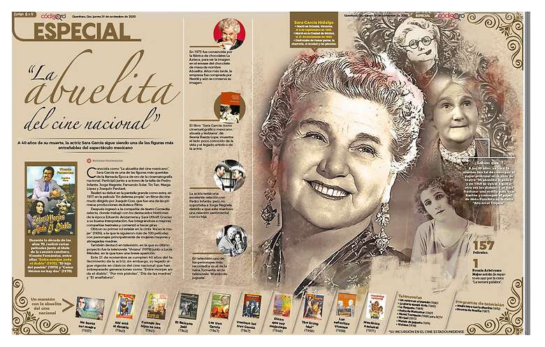 Este 2020, se cumplen 40 años de la muerte de Sara García, "la abuelita del cine mexicano". Foto: Especial