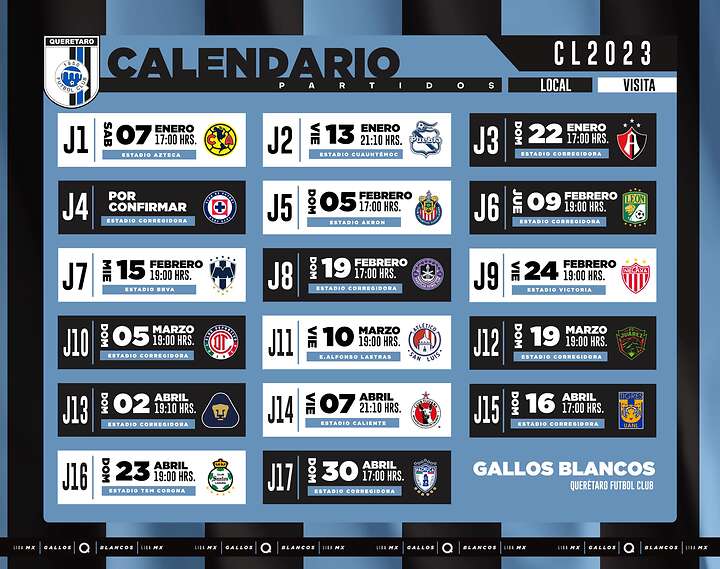 Los Gallos Blancos de Querétaro revelaron su calendario para el Clausura 2023 de la Liga BBVA MX