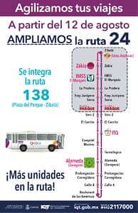 Ajuste de las rutas de transporte público 24 y 138. Foto: Especial