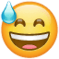 Emoji U+1F605, cara sonriente con gota de sudor frío