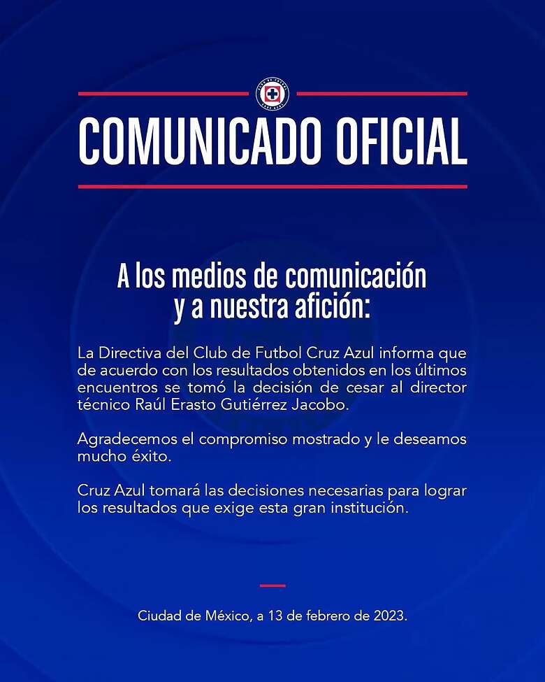 Cruz Azul anunció que Raúl el “Potro” Gutiérrez deja de ser técnico del equipo