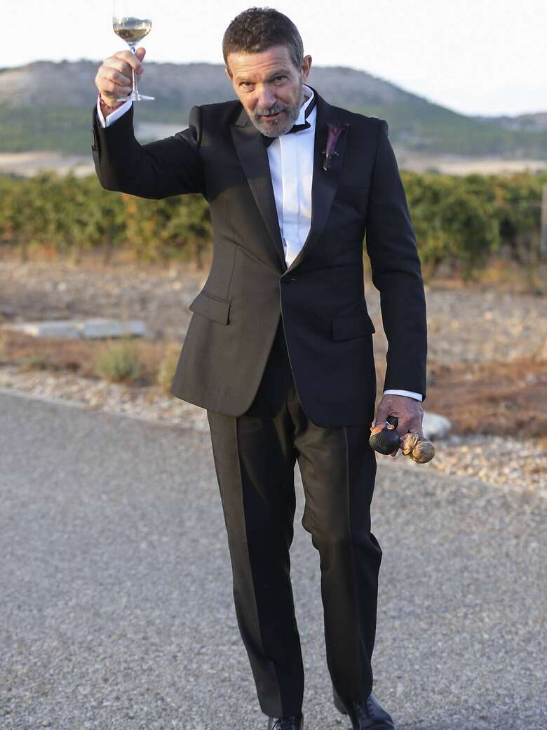 Antonio Banderas, brindando por la boda de su hija. (Gtres)