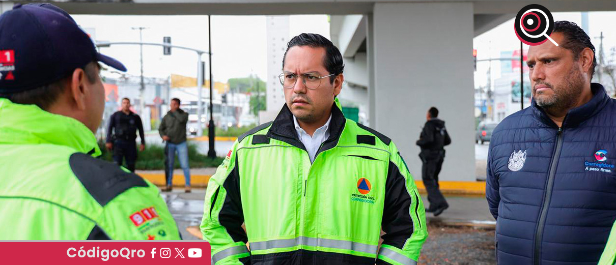El presidente municipal de Corregidora, Chepe Guerrero, supervisó el cárcamo del Distribuidor Constituyentes. Foto: Especial