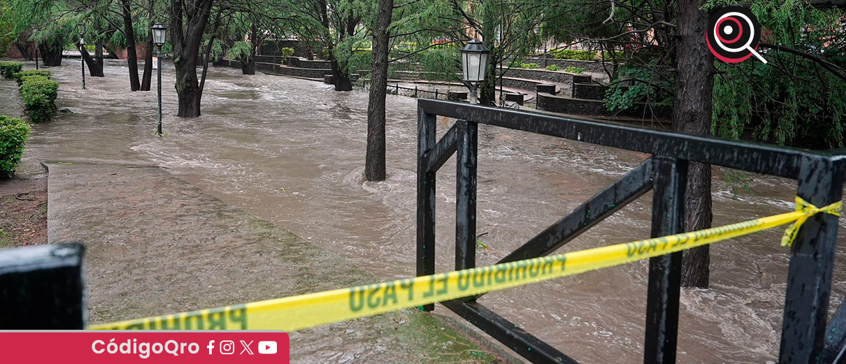 El río Querétaro ha incrementado significativamente su caudal por las lluvias de este fin de semaana. Foto: Especial