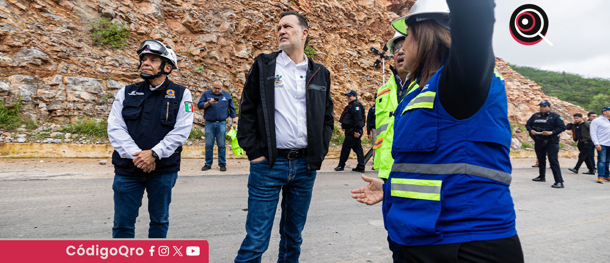 Mauricio Kuri supervisó las labores para liberar la carretera 100 tras un deslave en San Antonio de la Cal; se prevé reabrir el paso antes del 28 de junio
