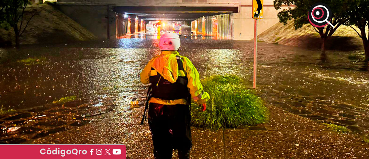 Protección Civil de Querétaro reportó cifras históricas de lluvia este jueves, con acumulados de hasta 100 mm por hora / Foto: Cortesía
