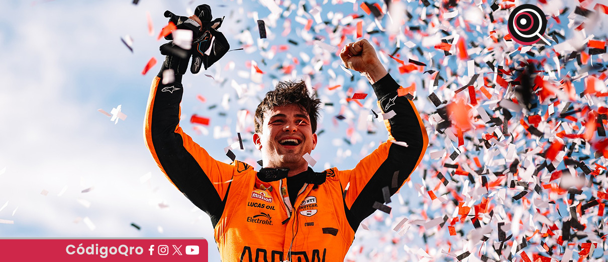 El piloto mexicano Pato O'Ward ganó la primera carrera en el óvalo de Iowa. Foto: Especial