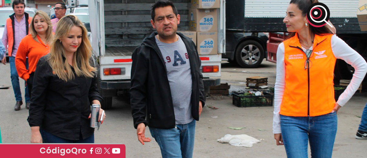 Paulina Aguado realizó un recorrido por la Central de Abastos con el objetivo de escuchar las preocupaciones de locatarios y comerciantes / Foto: Cortesía