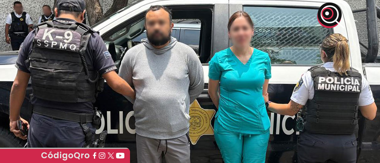 La SSPMQ informó sobre la detención de dos personas por la portación de un arma de fuego sin licencia, en la colonia Arboledas / Foto: Cortesía