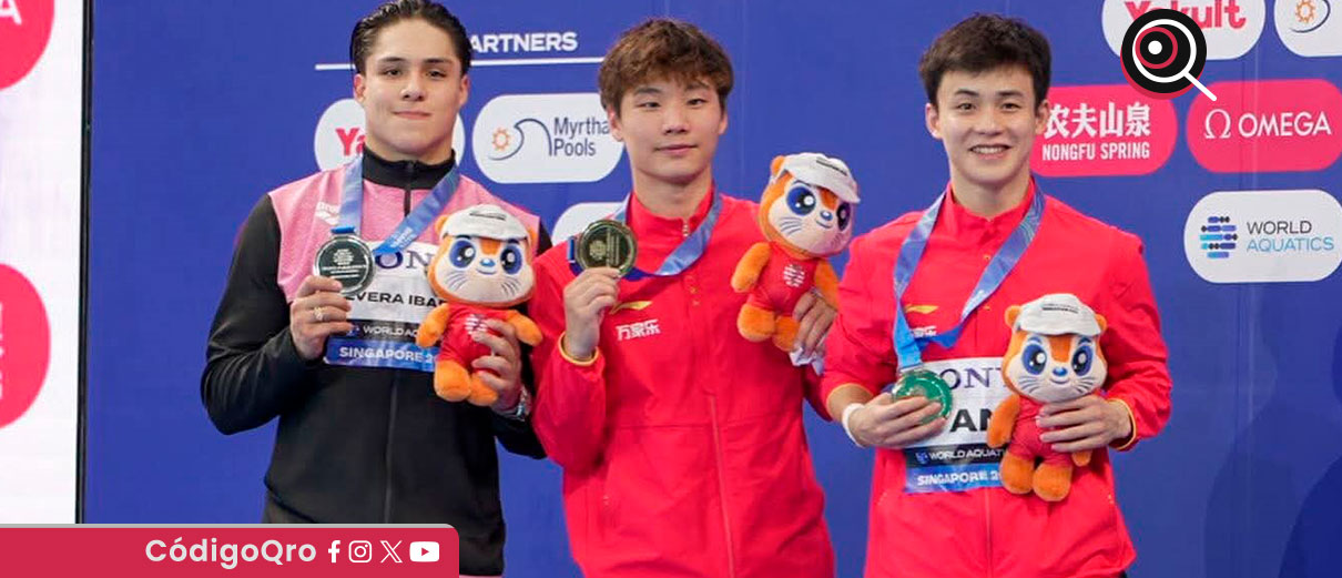 El clavadista mexicano Osmar Olvera ganó su segunda medalla en el Campeonato Mundial de Deportes Acuáticos Singapur 2025 / Foto: Cortesía