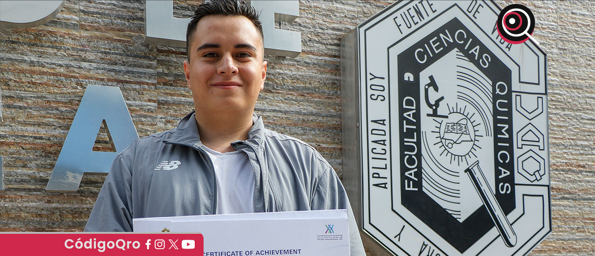 Gerardo Yahel Ángeles Reyes obtuvo medalla de bronce en Dubái; la UAQ, a través de su Facultad de Química, colaboró en su preparación académica / Foto: Cortesía