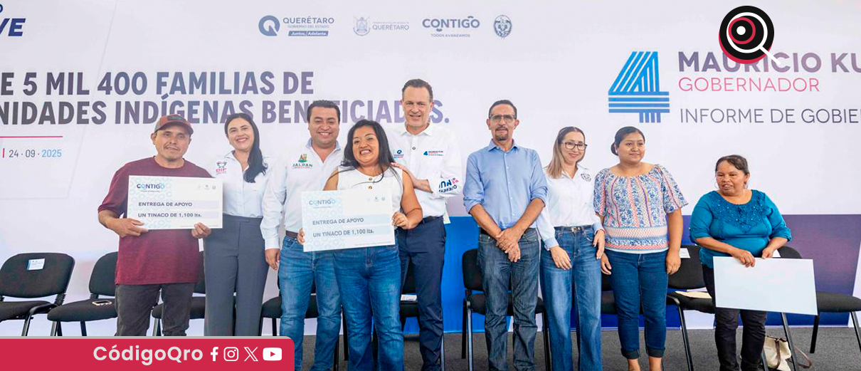 El gobernador Mauricio Kuri entregó tinacos en Jalpan de Serra. Foto: Especial