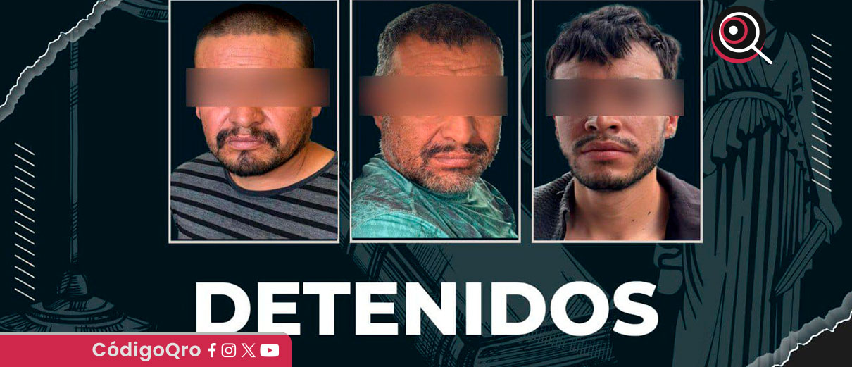 La FGE informó que tres hombres fueron detenidos y se aseguraron armas de fuego en un cateo en Amealco, tras una investigación por lesiones y amenazas / Foto: Cortesía