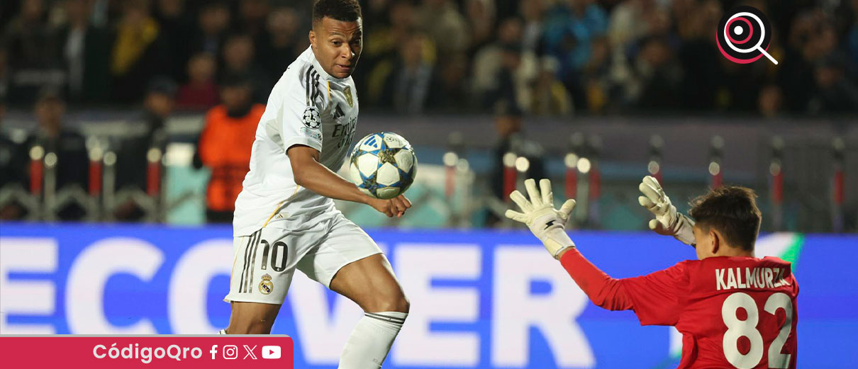 Kylian Mbappé marcó tres goles en la victoria 5-0  del Real Madrid sobre Kairat Almaty en UEFA Champions League / Foto: Agencia EFE