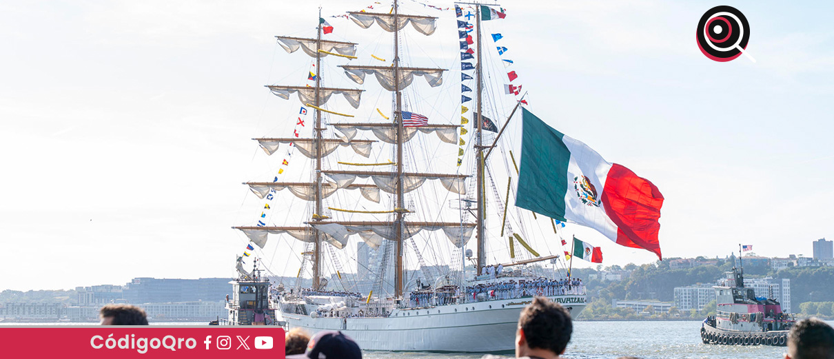 El Buque Escuela Cuauhtémoc zarpó con éxito desde Nueva York. Foto: Agencia EFE