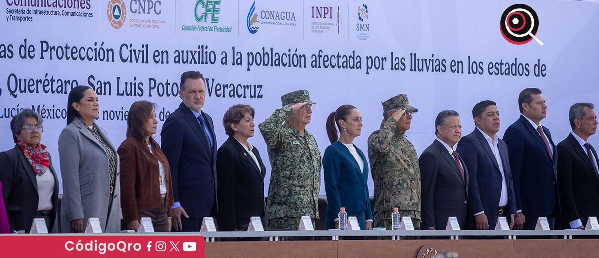 El gobernado Mauricio Kuri acompañó a la presidenta Claudia Sheinbaum en un acto para reconocer al personal que apoyó en las lluvias