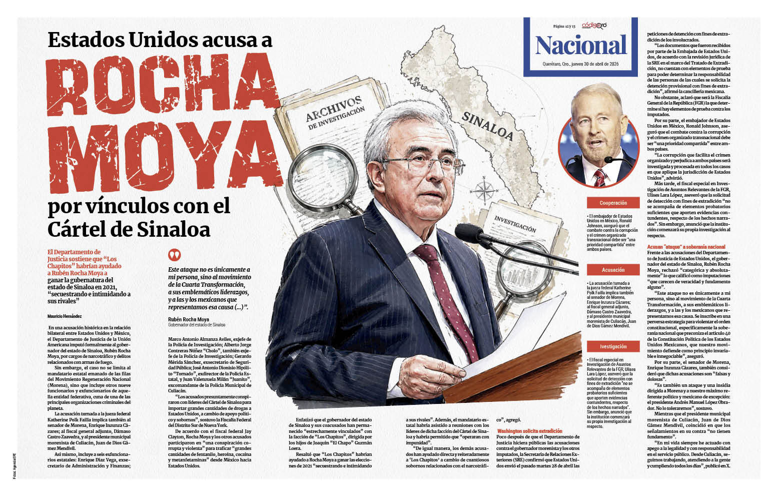 El gobernador de Sinaloa, Rubén Rocha Moya, rechazó las acusaciones en su contra