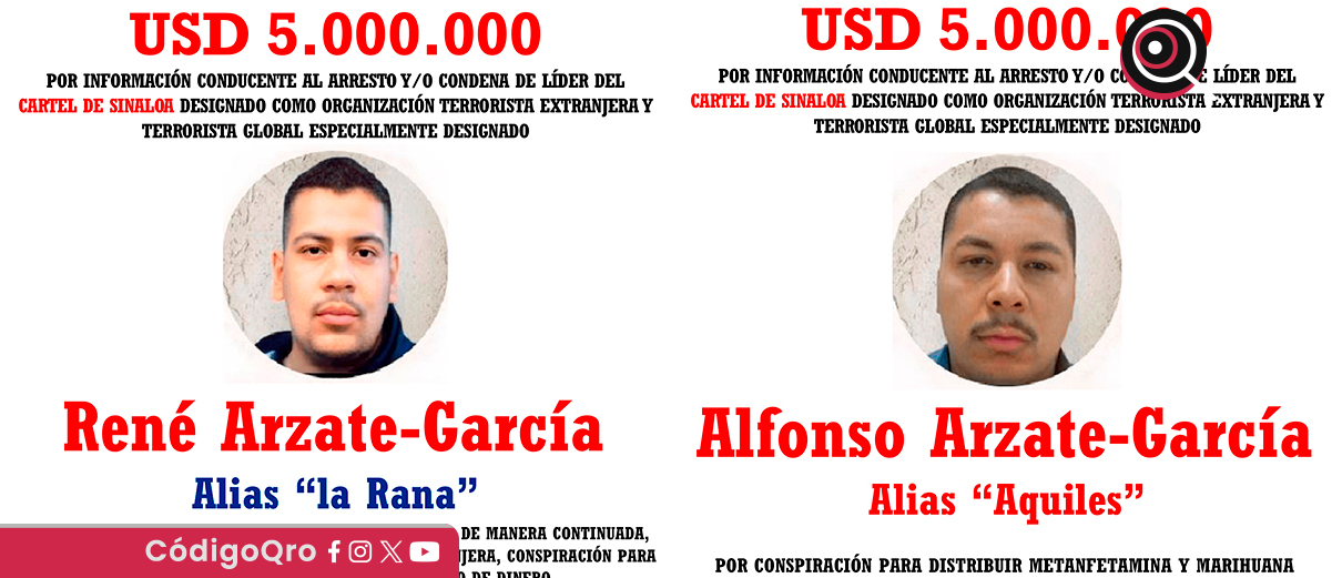 El Departamento de Estado de Estados Unidos ofrece 5 millones de pesos por dos capos del Cártel de Sinaloa