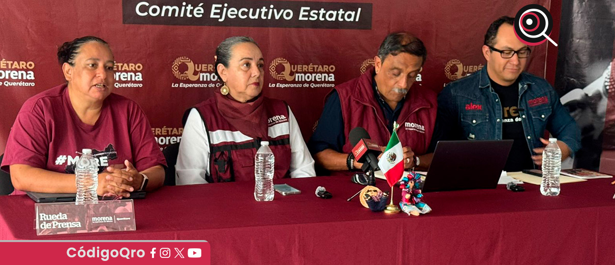 La lideresa estatal de Morena en Querétaro, Gisela Sánchez, ofreció una conferencia de prensa