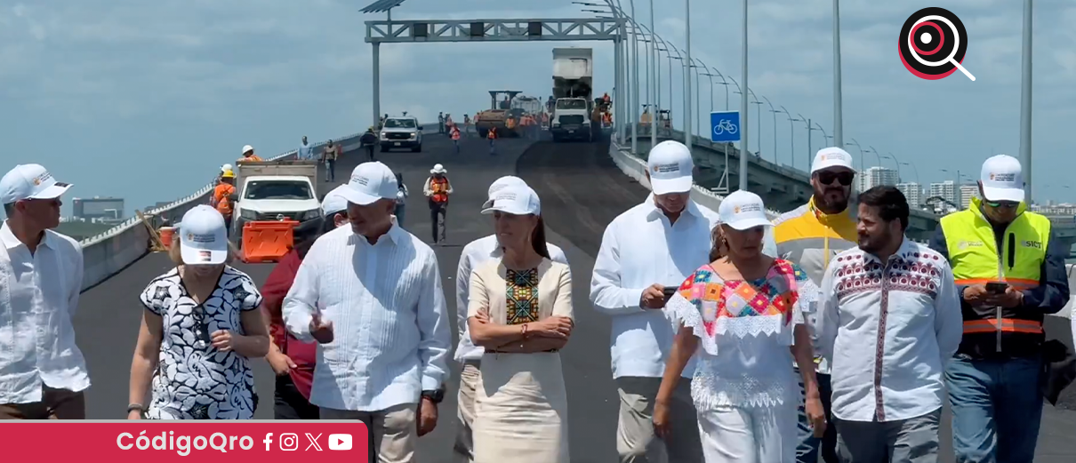 Sheinbaum supervisa avances del puente Nichupté en Cancún
