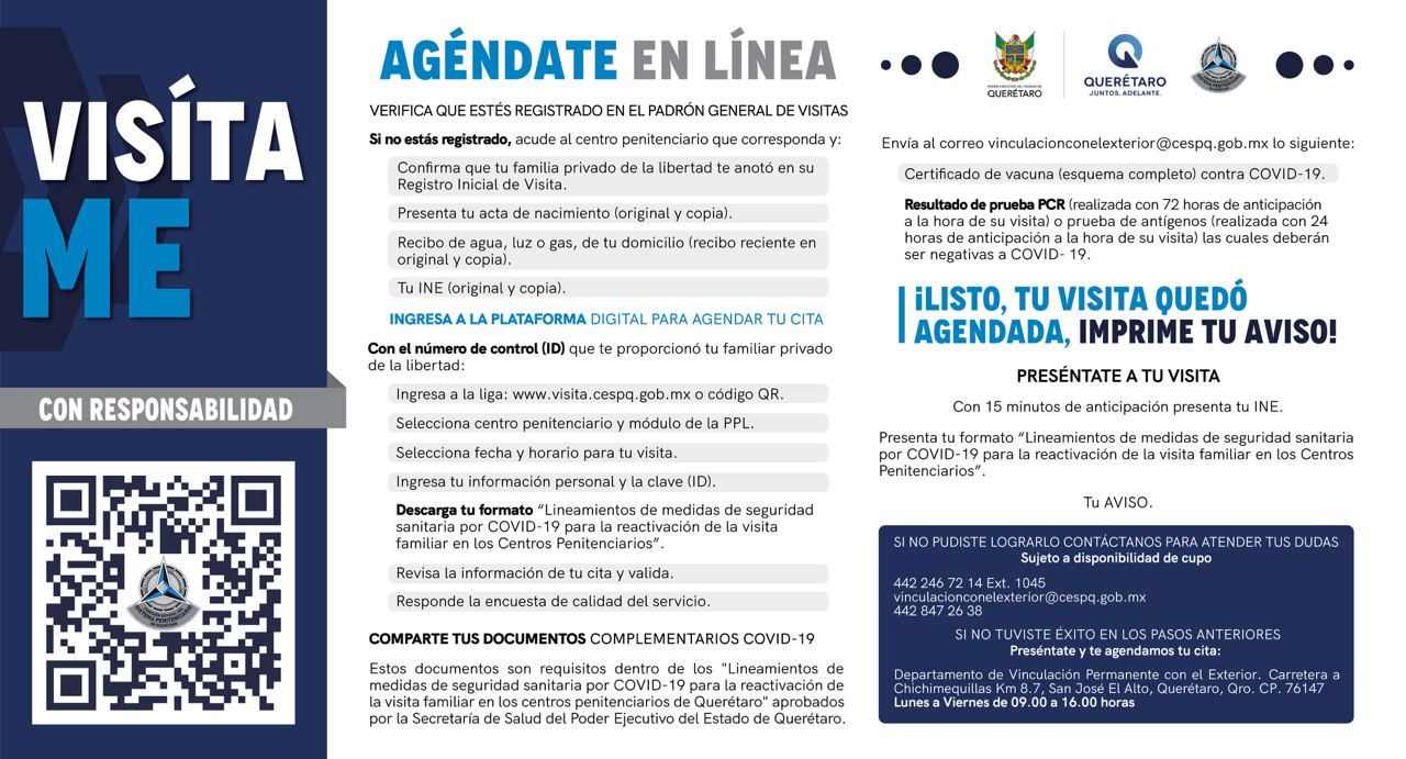 A partir de este 22 de noviembre se reactivan las visitas presenciales en los cuatro centros penitenciarios del Estado