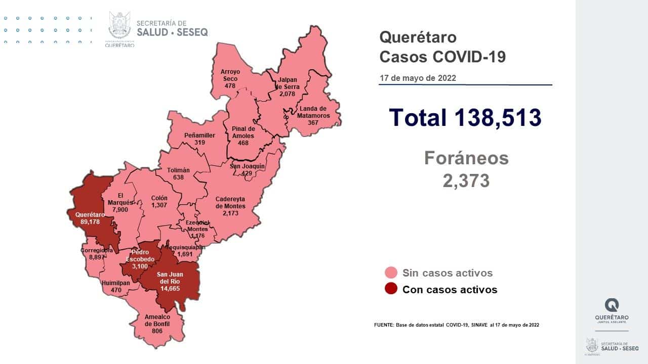 Los municipios de Querétaro, Pedro Escobedo y San Juan del Río tienen casos activos de COVID-19. Foto: Especial