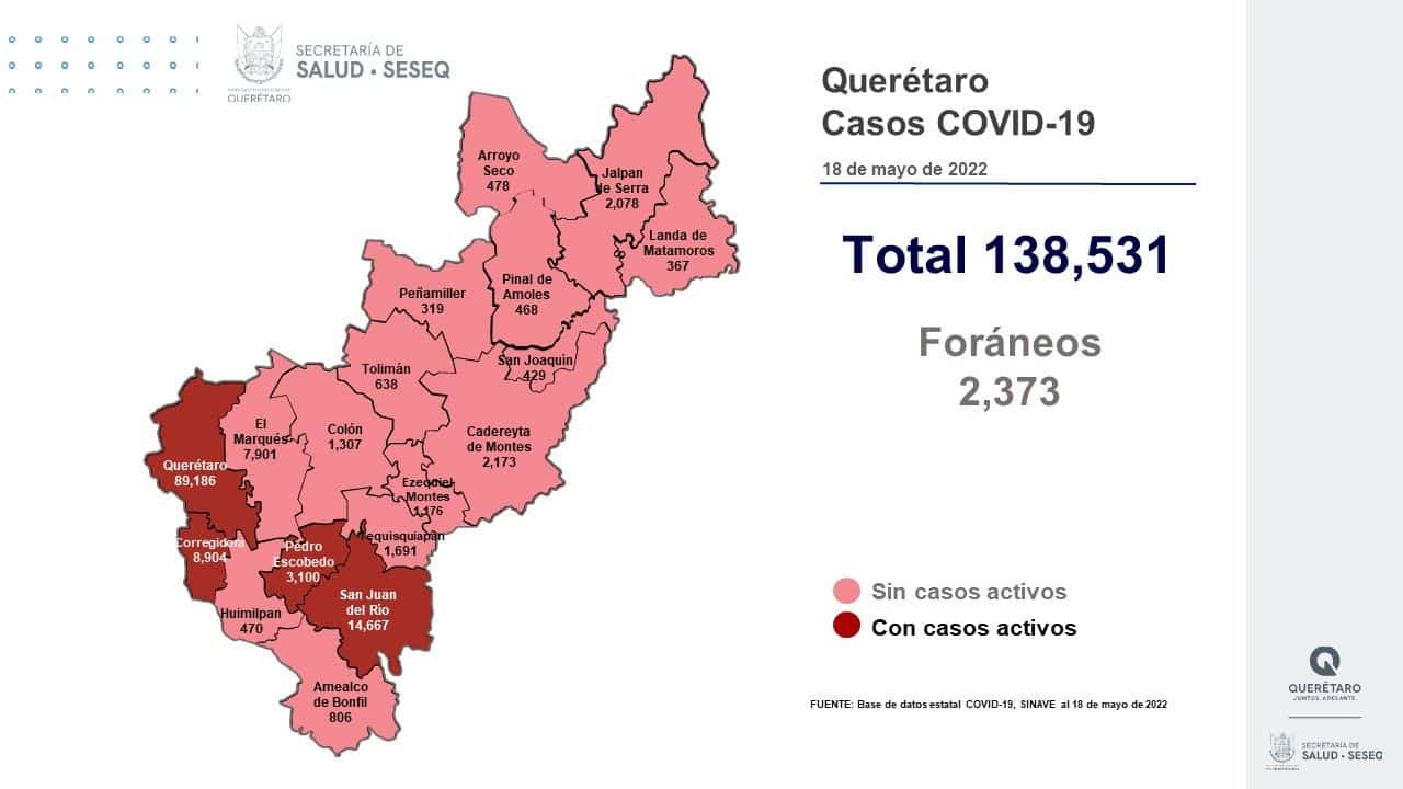 Cuatro municipios del estado de Querétaro tienen casos activos de COVID-19. Foto: Especial