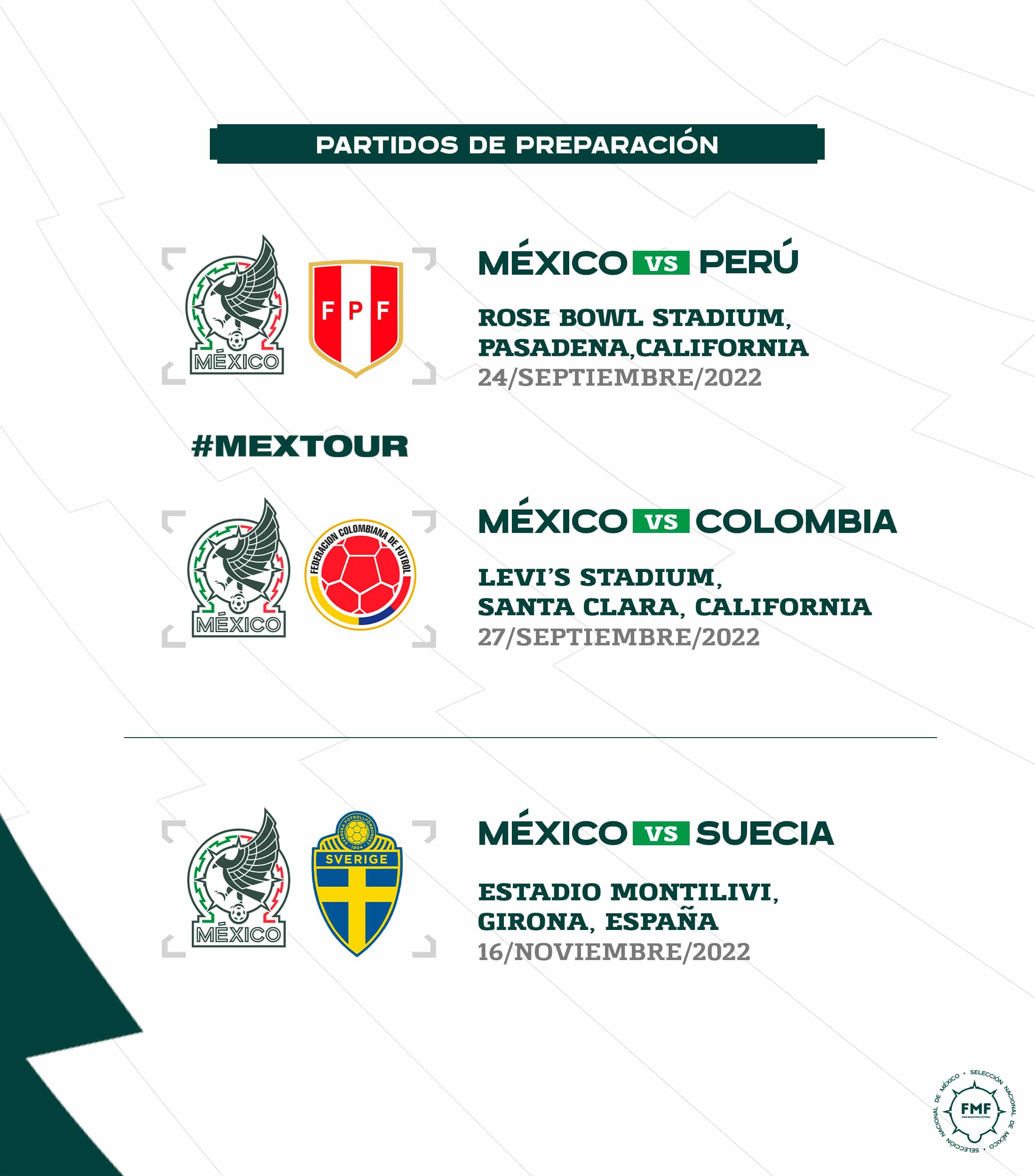 México se medirá ante Perú, Colombia y Suecia como parte de su preparación rumbo a Qatar 2022