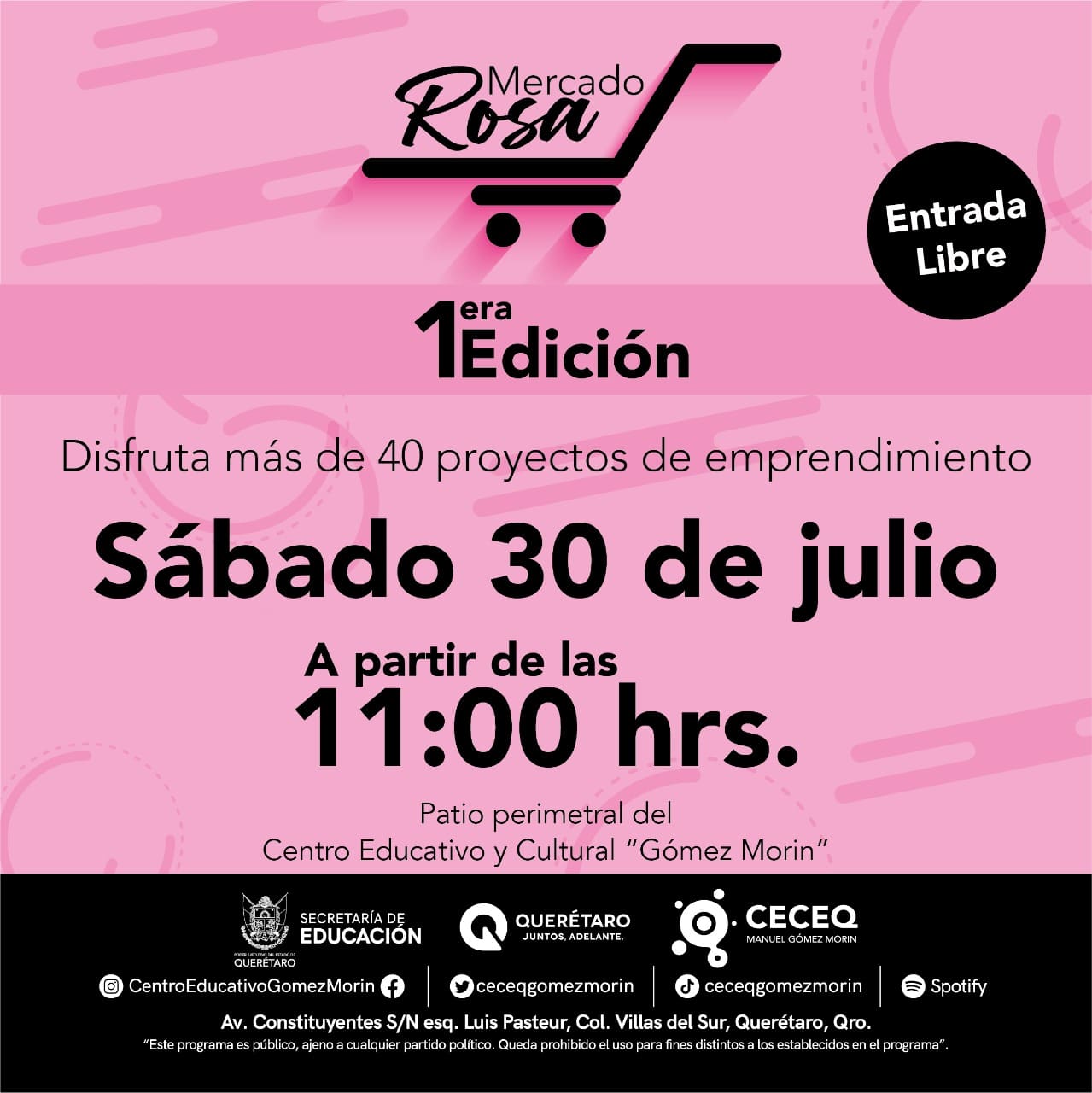 el sábado 30 de julio dará inicio la primera edición del Mercado Rosa en el Centro Educativo y Cultural del Estado Gómez Morin