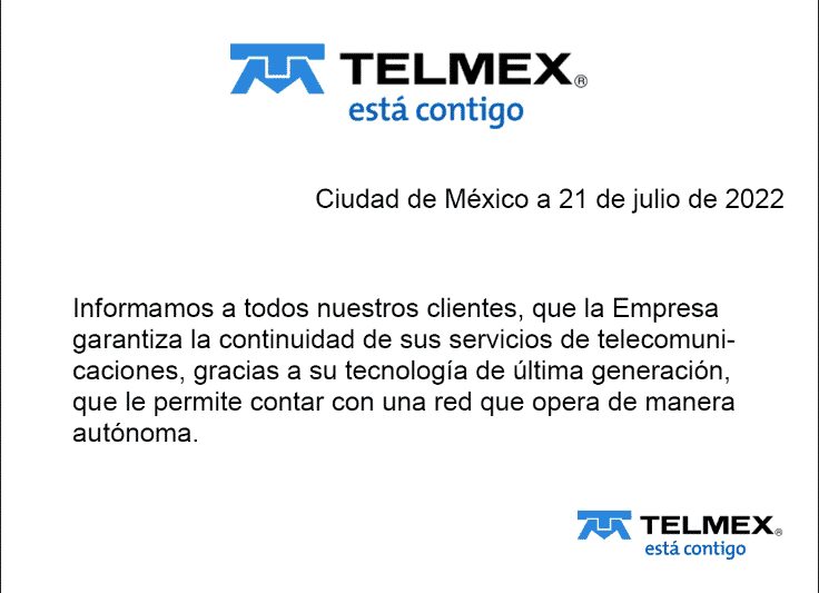 La compañía aseveró que "garantiza la calidad y continuidad de todos sus servicios de telecomunicaciones"