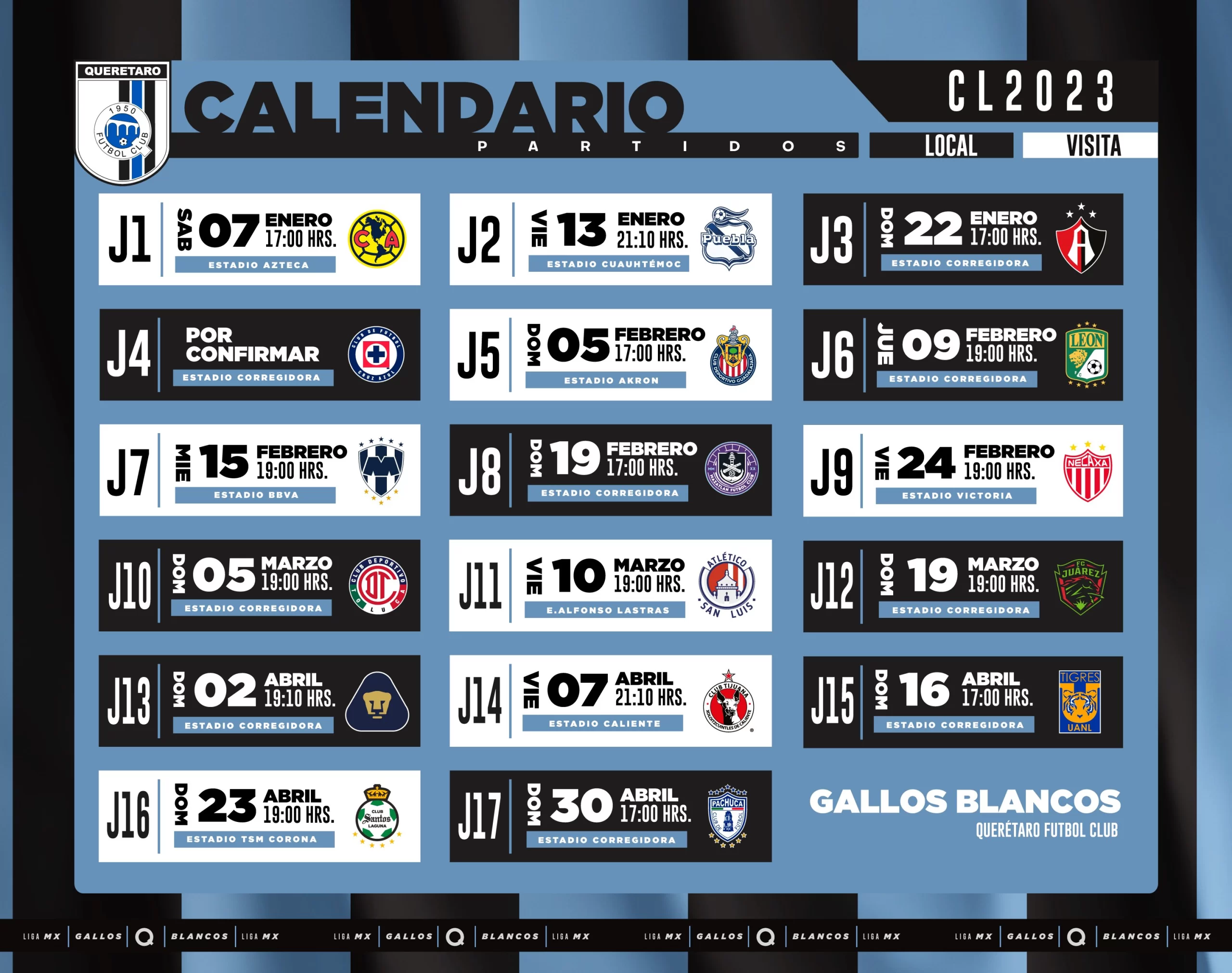 Los Gallos Blancos de Querétaro revelaron su calendario para el Clausura 2023 de la Liga BBVA MX