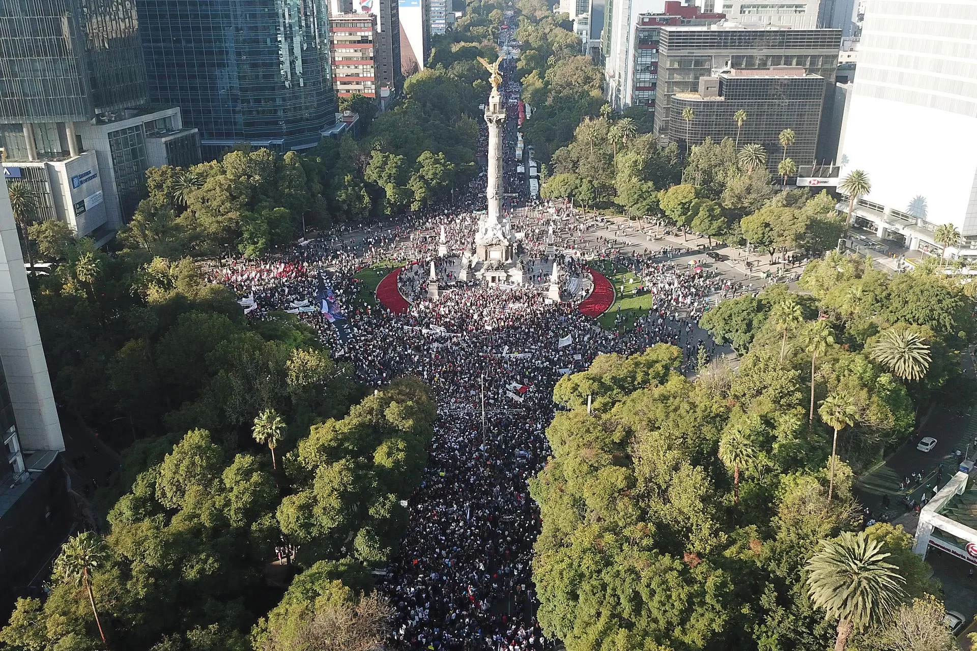 Desde el Ángel de la Independencia, inició la marcha a favor de López Obrador. Foto: Agencia EFE