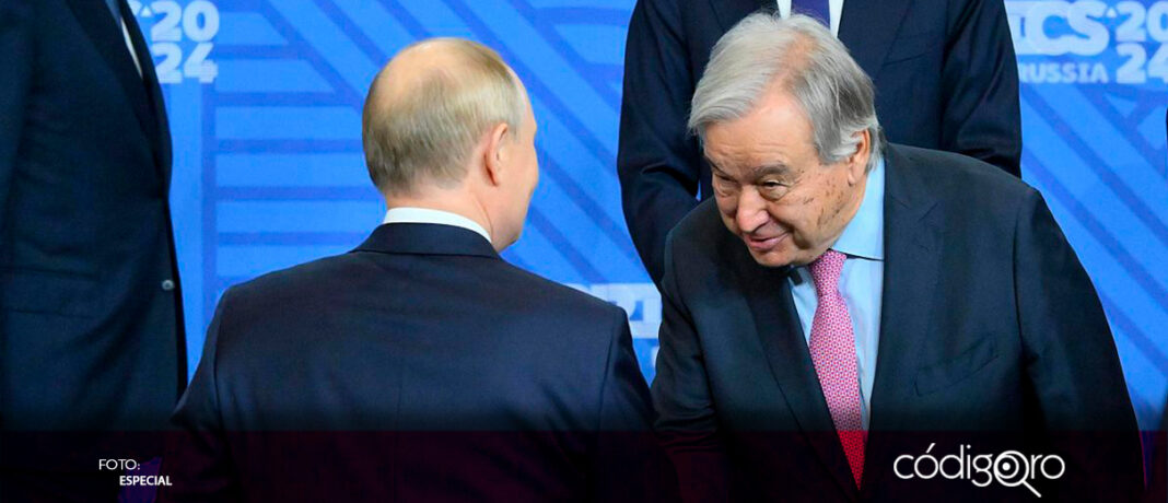 El presidente de Rusia, Vladímir Putin, se reunió con el secretario general de la ONU, António Guterres, a puerta cerrada tras la cumbre de los BRICS; la cumbre estuvo marcada por llamamientos a la paz en Ucrania y Oriente Medio 