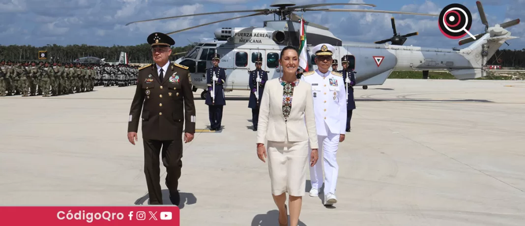 La presidenta de México, Claudia Sheinbaum, inauguró una nueva base aérea militar en el Caribe. Foto: Especial