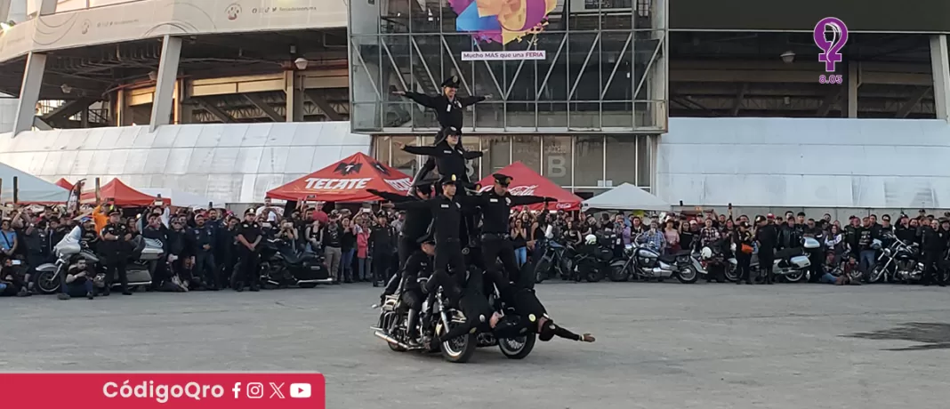 La delegación de Querétaro del CIMOPC, heredera de una larga tradición de motociclismo acrobático en México, destacó en la MotoFiesta León 2025. Foto: Especial